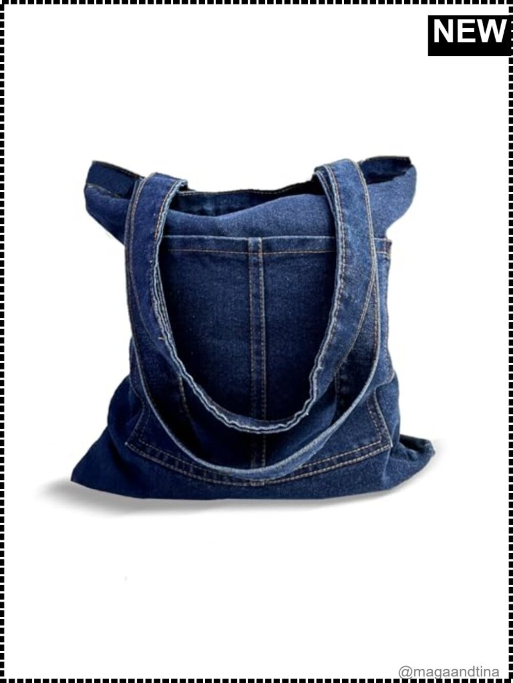Denim Tote Bag with Zipper, Lightweight Canvas Shoulder Bag for Work Travel